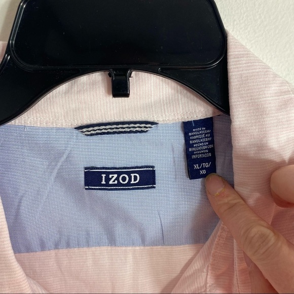 Izod Pink Button Down Shirt XL Men’s Short Sleeve Striped - Picture 3 of 6